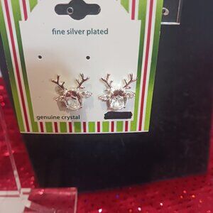 NWT Silver Plate and Crystal Deer Earrings